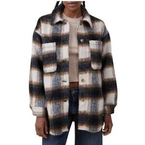 Cotton On Boxy Fluffy Shacket Neutral Plaid Size S